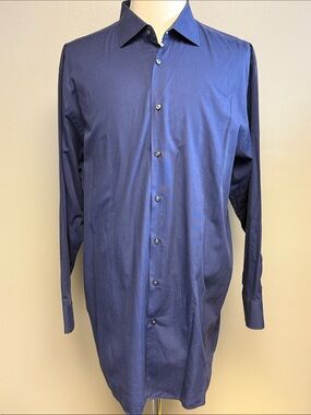 BOSS Hugo Boss Comfort+ Blue 100% Cotton Button Front Dress Shirt 48 19